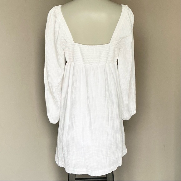 Re-Imagined by J.Crew White Crinkle Square Neck Baby Doll Dress | Festival Ready - Picture 4 of 9